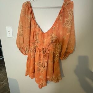 Orange Tie Front Ruffled Jumpsuit